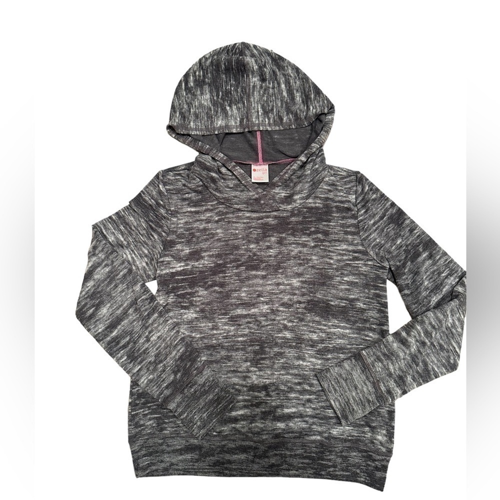 Zella Girl Grey Hooded Popover Sweater Cotton Blend Size 14-16 Girls - Picture 1 of 7